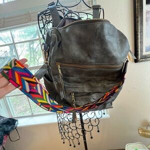 Stylish Black Leather Bag with Colorful Strap